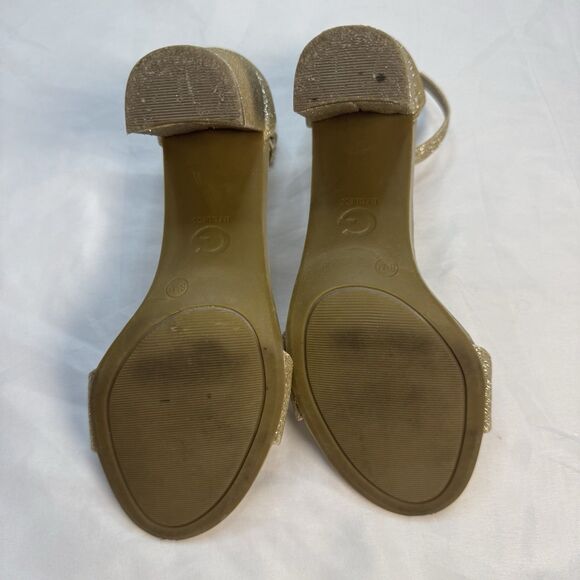 G by Guess Women’s Gold Glitter Ankle Strap Heels Size 8.5 Open Toe Dress Shoes - Picture 7 of 8
